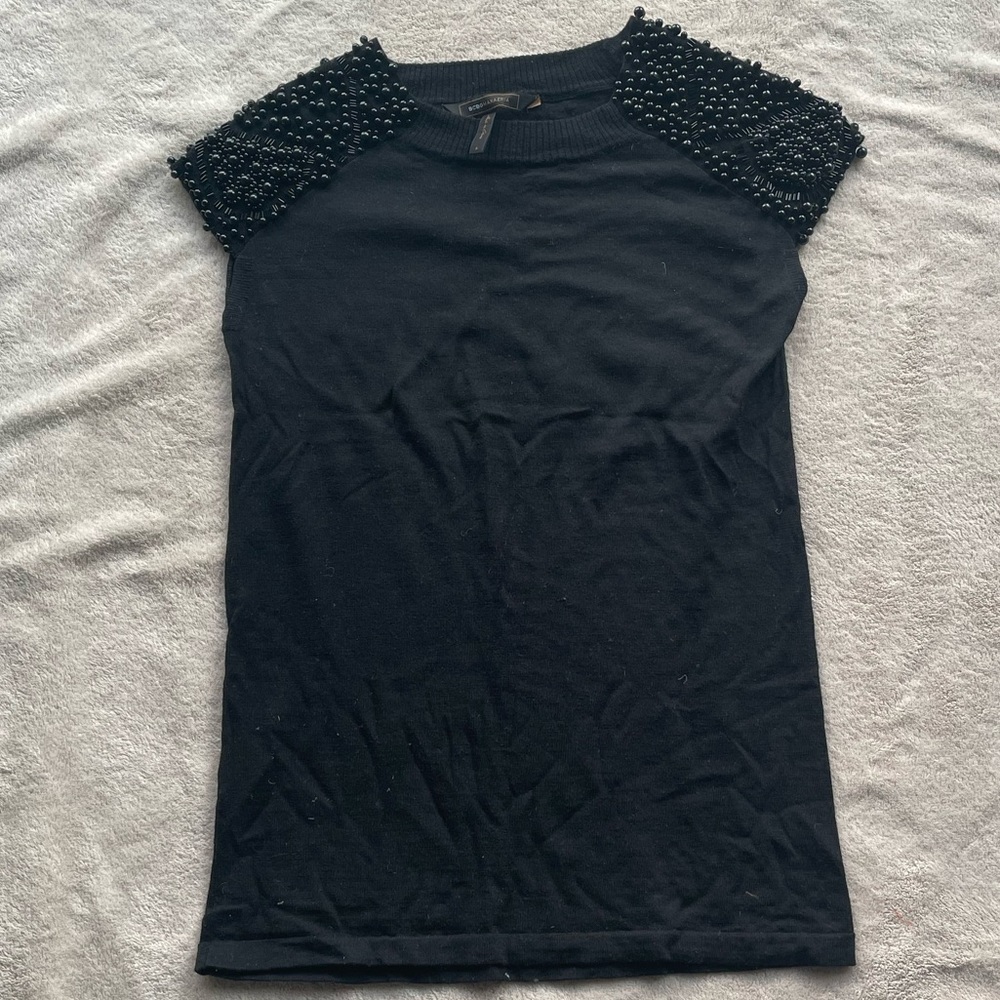 BCBG beaded shirt sleeve knit top